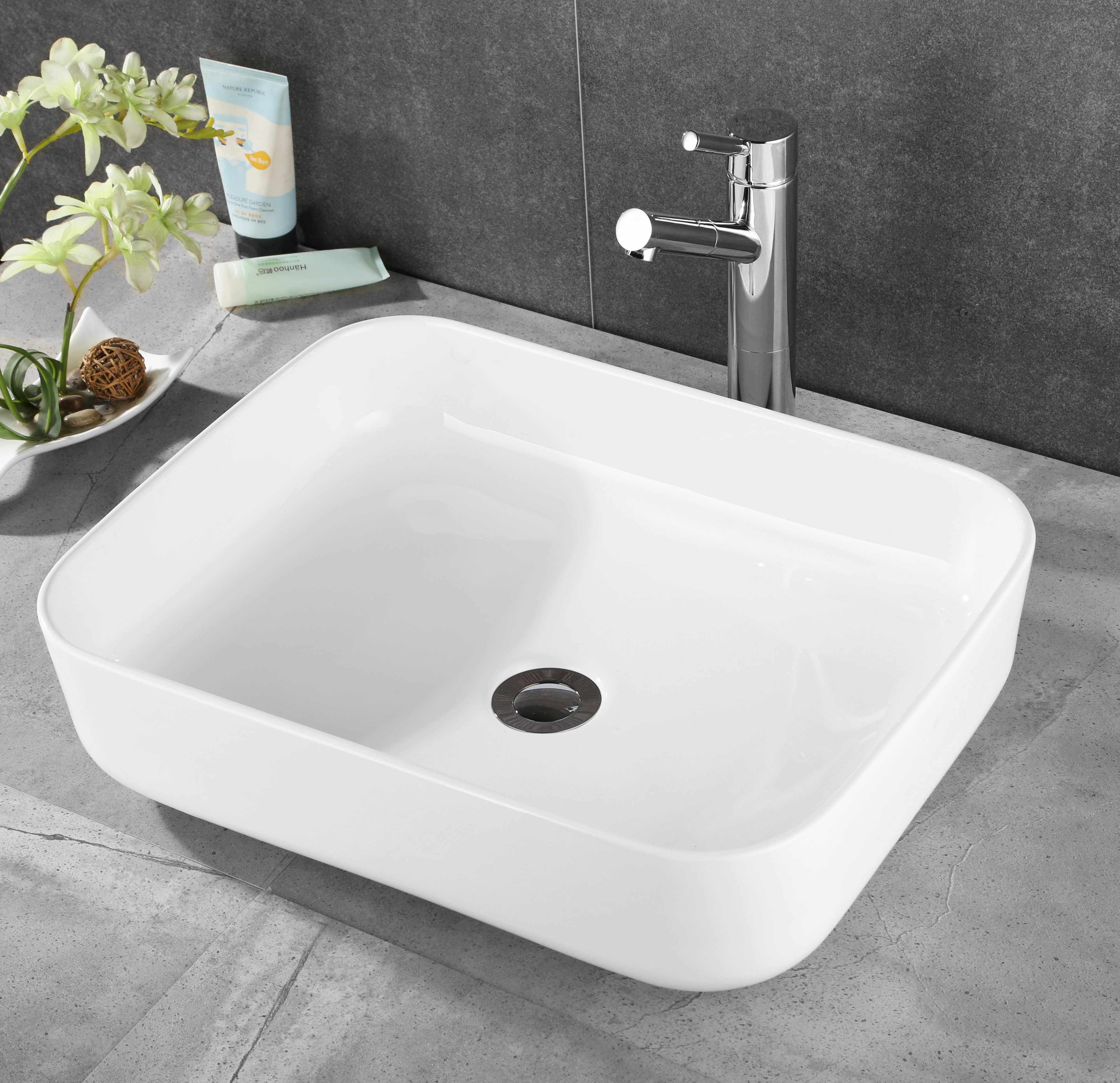 Basin Top Ceramic Wash Bathroom Sink Bowl Gloss Above Counter Vanity